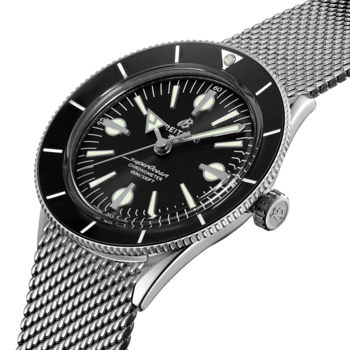  Shop Authentic Breitling Superocean Heritage '57 Black Dial Silver Mesh Bracelet Watch for Men - A10370121B1A1 - Luxxuri