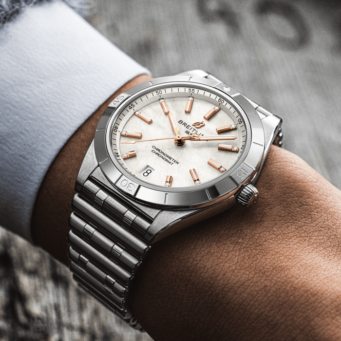 Shop Authentic Breitling Chronomat 36 Mother of Pearl Dial Silver Steel Strap Watch for Women - A10380101A4A1 - Luxxuri
