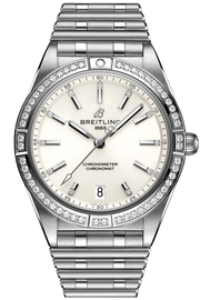  Shop Authentic Breitling Chronomat Automatic 36 Diamonds White Dial Silver Steel Strap Watch for Women - A10380591A1A1 - Luxxuri