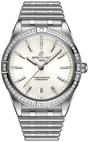  Shop Authentic Breitling Chronomat Automatic 36 Diamonds White Dial Silver Steel Strap Watch for Women - A10380591A1A1 - Luxxuri