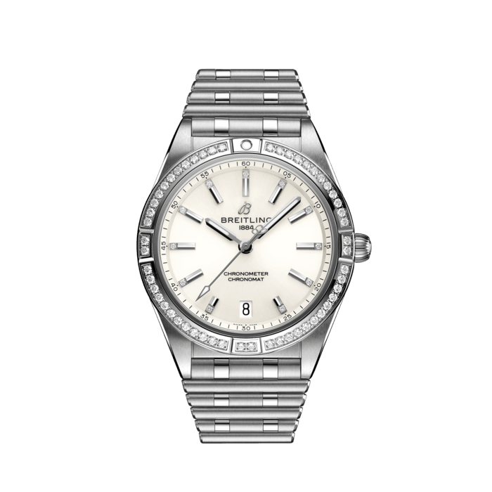  Shop Authentic Breitling Chronomat Automatic 36 Diamonds White Dial Silver Steel Strap Watch for Women - A10380591A1A1 - Luxxuri
