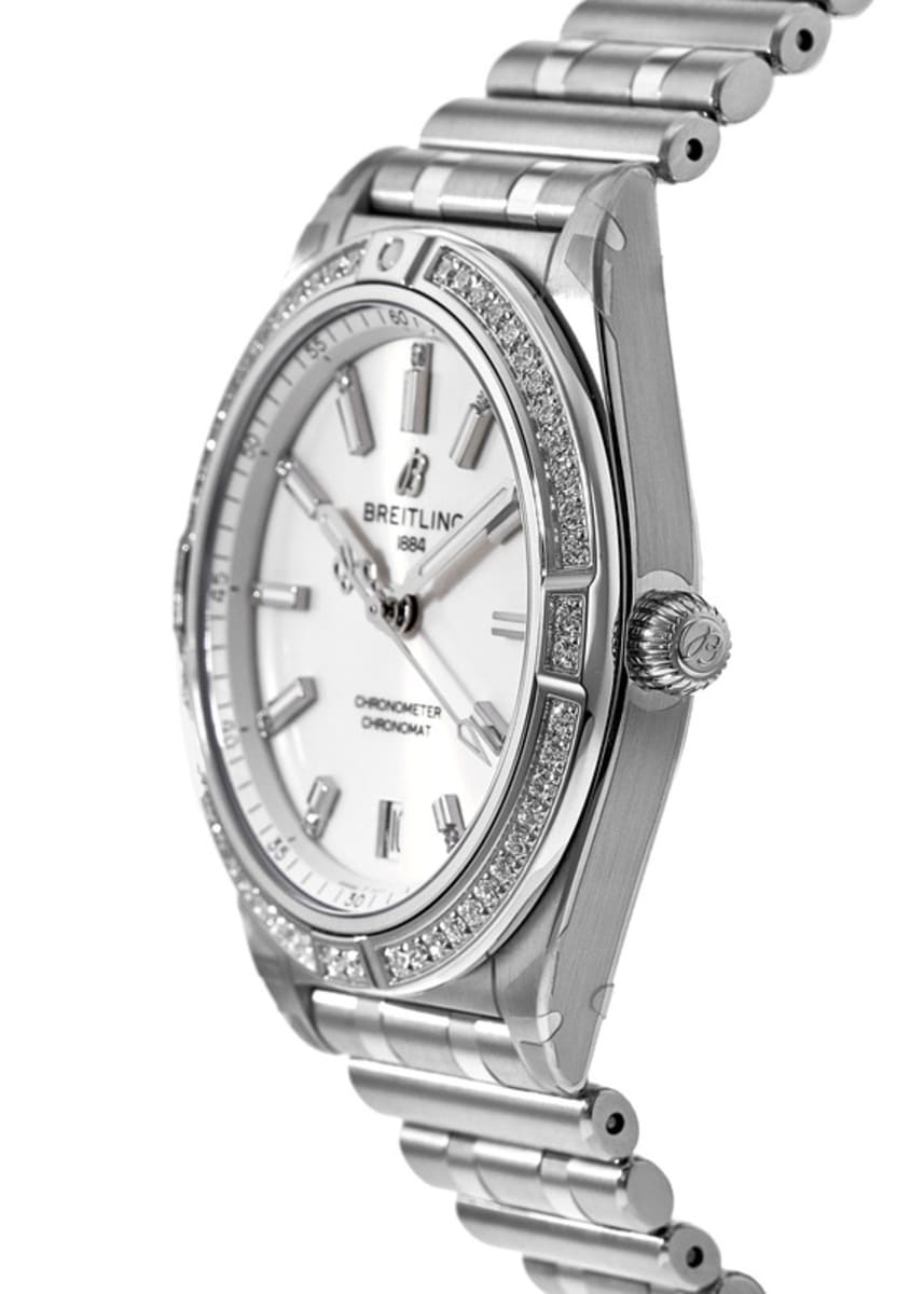  Shop Authentic Breitling Chronomat Automatic 36 Diamonds White Dial Silver Steel Strap Watch for Women - A10380591A1A1 - Luxxuri