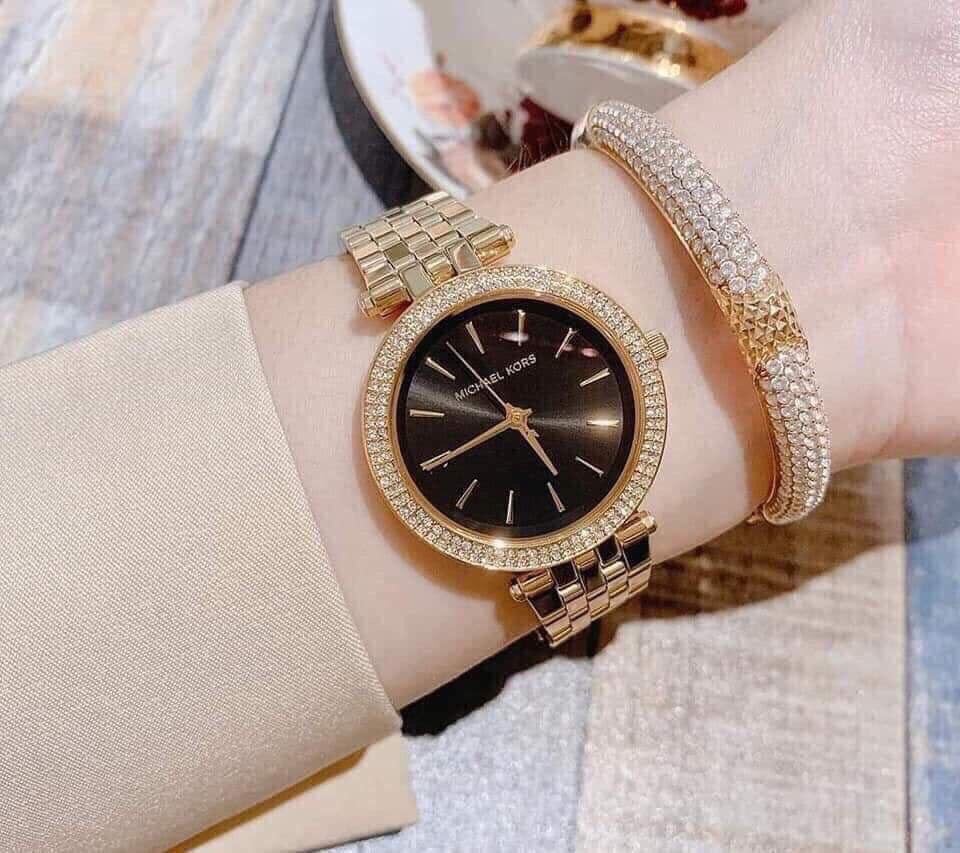  Shop Authentic Michael Kors Mini Darci Quartz Black Dial Gold Steel Strap Watch For Women - MK3738 - Luxxuri