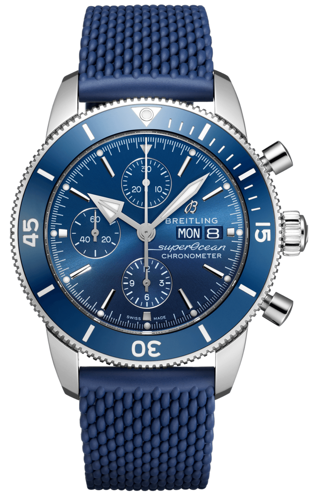 Breitling Superocean Heritage Chronograph 44 Blue Dial Blue Mesh Bracelet Watch for Men - A13313161C1S1