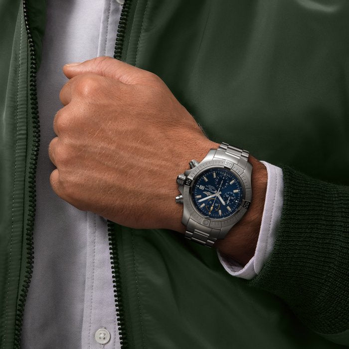  Shop Authentic Breitling Avenger Chronograph 45mm Blue Dial Silver Steel Strap Watch for Men - A13317101C1A1 - Luxxuri