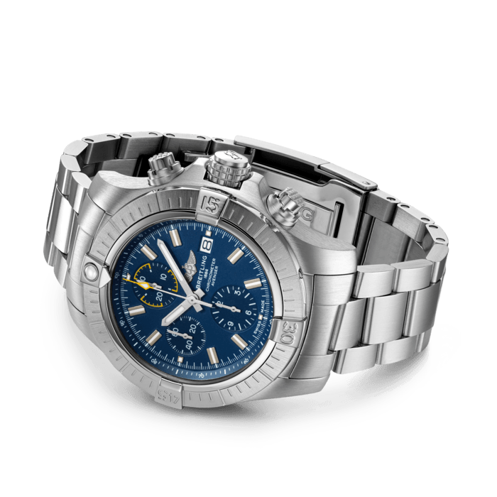  Shop Authentic Breitling Avenger Chronograph 45mm Blue Dial Silver Steel Strap Watch for Men - A13317101C1A1 - Luxxuri