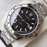  Shop Authentic Versace Hellenyium GMT Black Dial Silver Steel Strap Watch for Men - V11020015 - Luxxuri