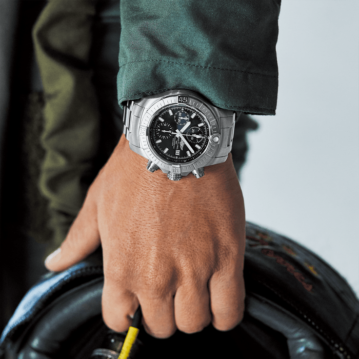  Shop Authentic Breitling Avenger Chronograph 43 Black Dial Silver Steel Strap Watch for Men - A13385101B1A1 - Luxxuri