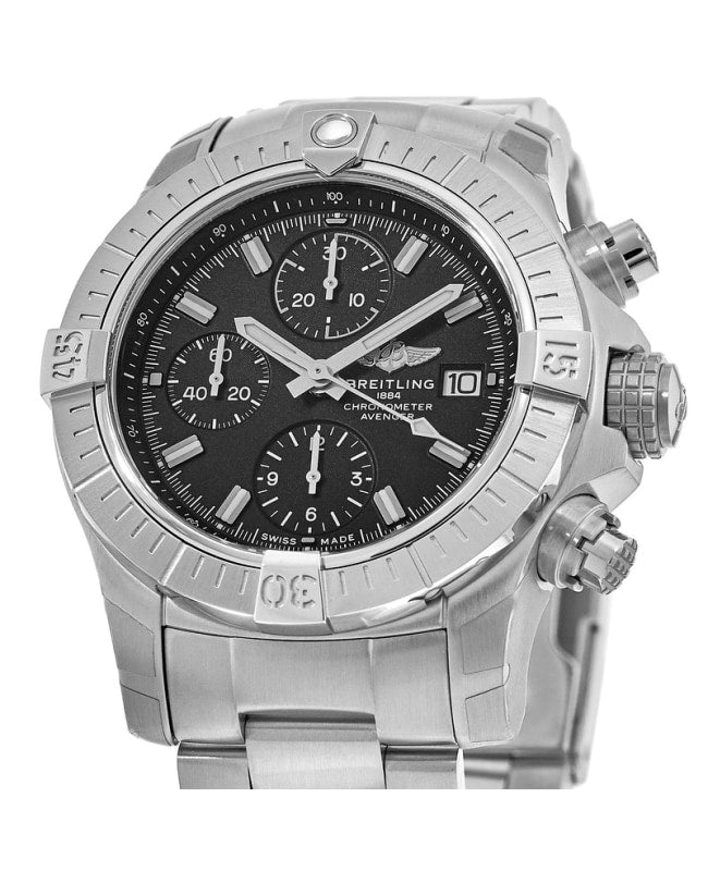  Shop Authentic Breitling Avenger Chronograph 43 Black Dial Silver Steel Strap Watch for Men - A13385101B1A1 - Luxxuri