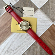  Shop Authentic Burberry The City Gold Dial Red Leather Strap Watch for Women - BU9140 - Luxxuri