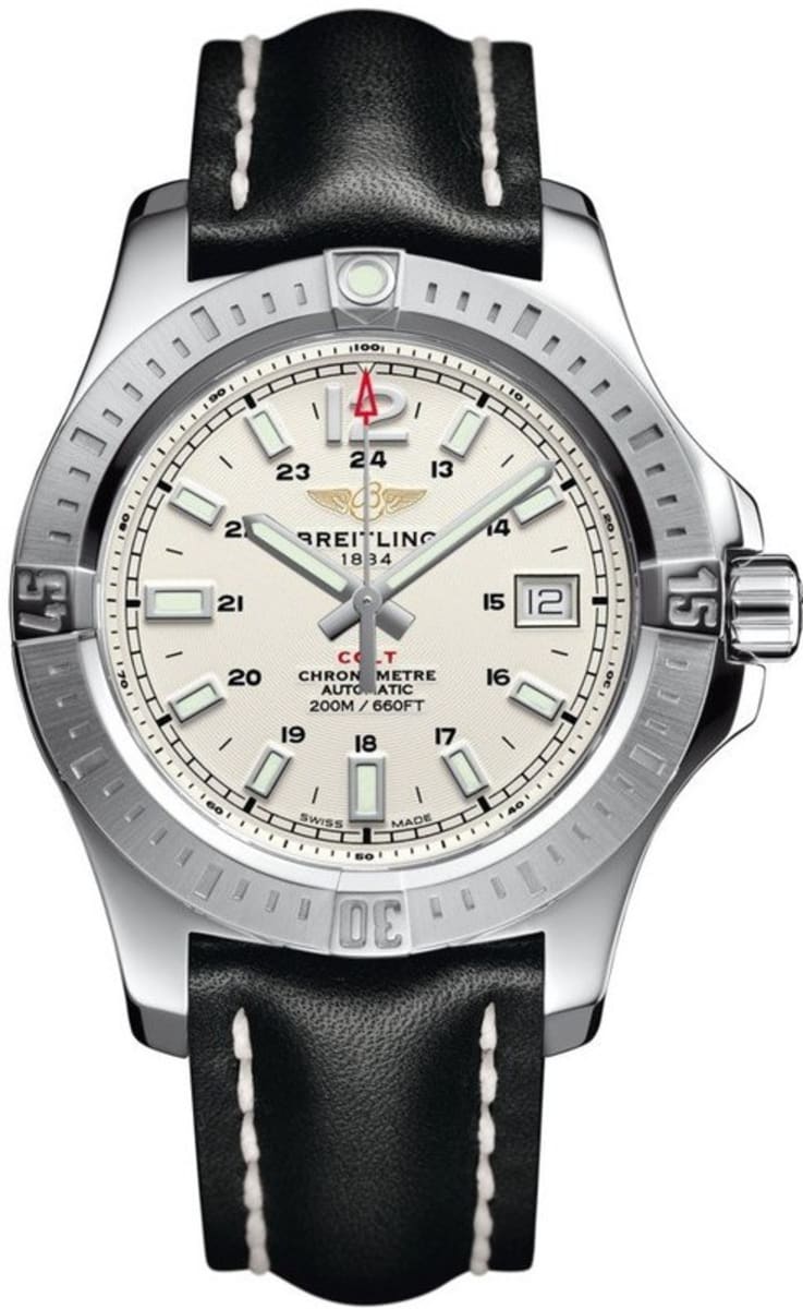  Shop Authentic Breitling Colt 44mm Automatic Silver Dial Black Leather Mens Watch - A1731311/G820/428X - Luxxuri