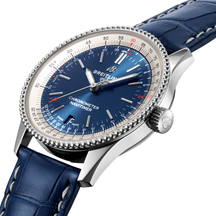  Shop Authentic Breitling Navitimer Automatic 38mm Blue Dial Blue Leather Strap Mens Watch - A17325211C1P1 - Luxxuri