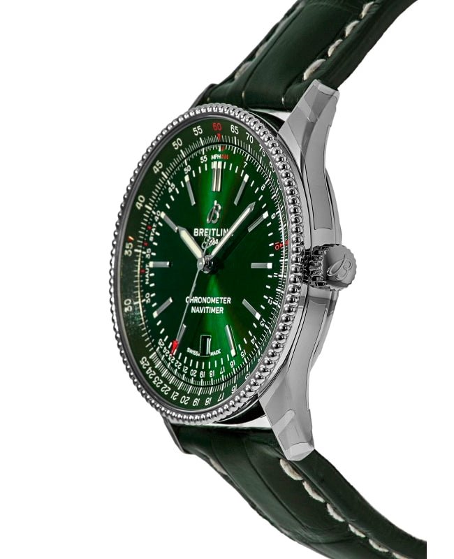  Shop Authentic Breitling Navitimer Automatic 41mm Green Dial Green Leather Strap Watch for Men - A17326361L1P1 - Luxxuri