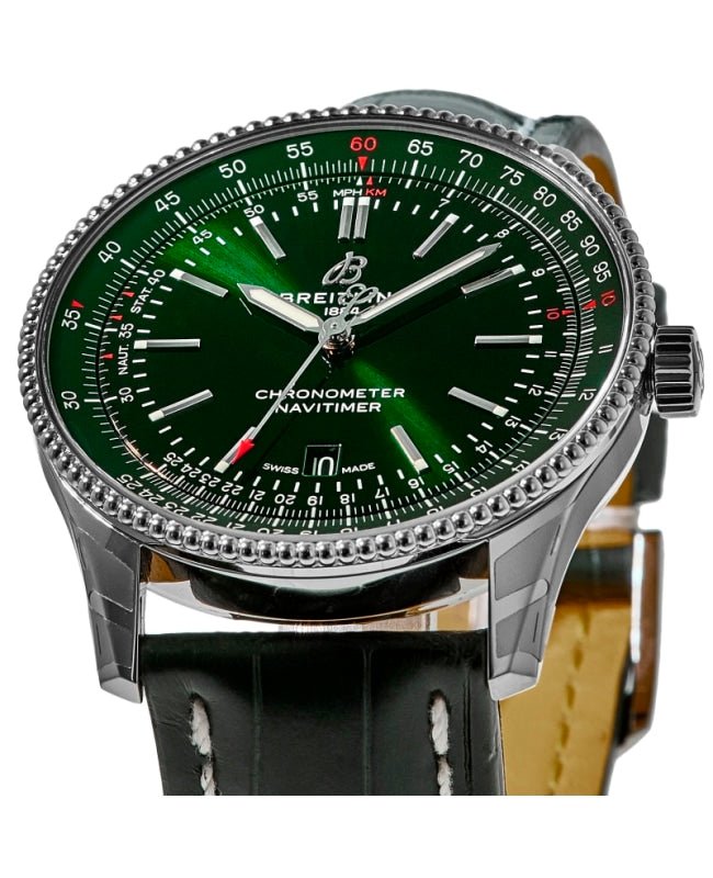  Shop Authentic Breitling Navitimer Automatic 41mm Green Dial Green Leather Strap Watch for Men - A17326361L1P1 - Luxxuri