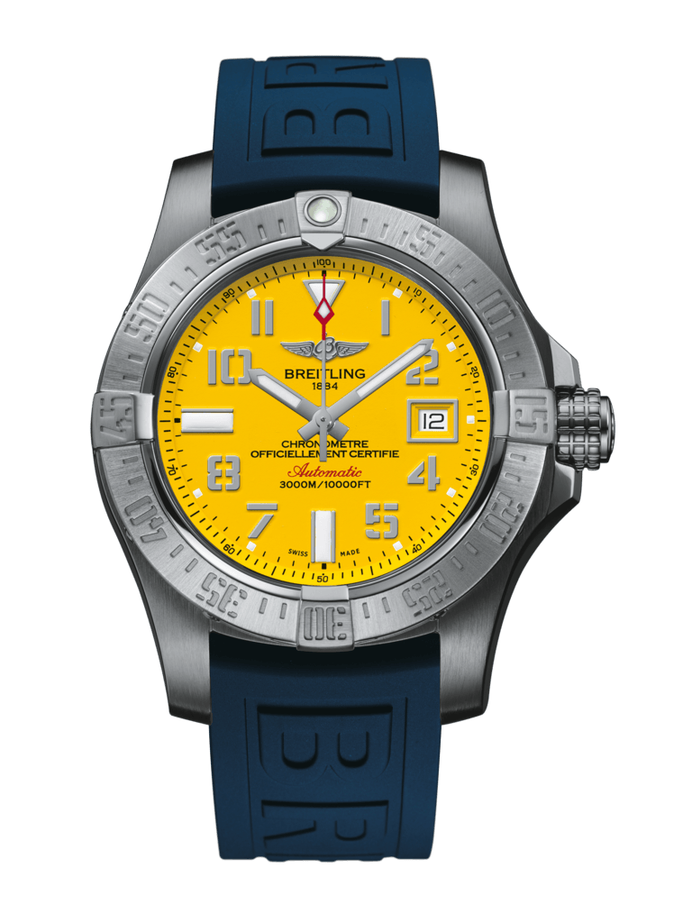  Shop Authentic Breitling Avenger II Seawolf Yellow Dial Blue Rubber Strap 45mm Mens Watch - A1733110/I519/157S - Luxxuri