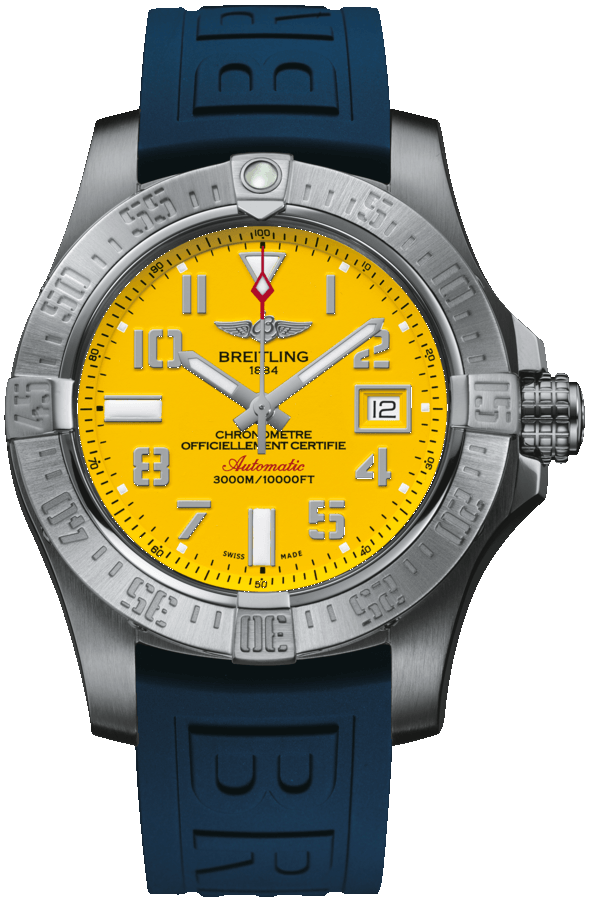  Shop Authentic Breitling Avenger II Seawolf Yellow Dial Blue Rubber Strap 45mm Mens Watch - A1733110/I519/157S - Luxxuri