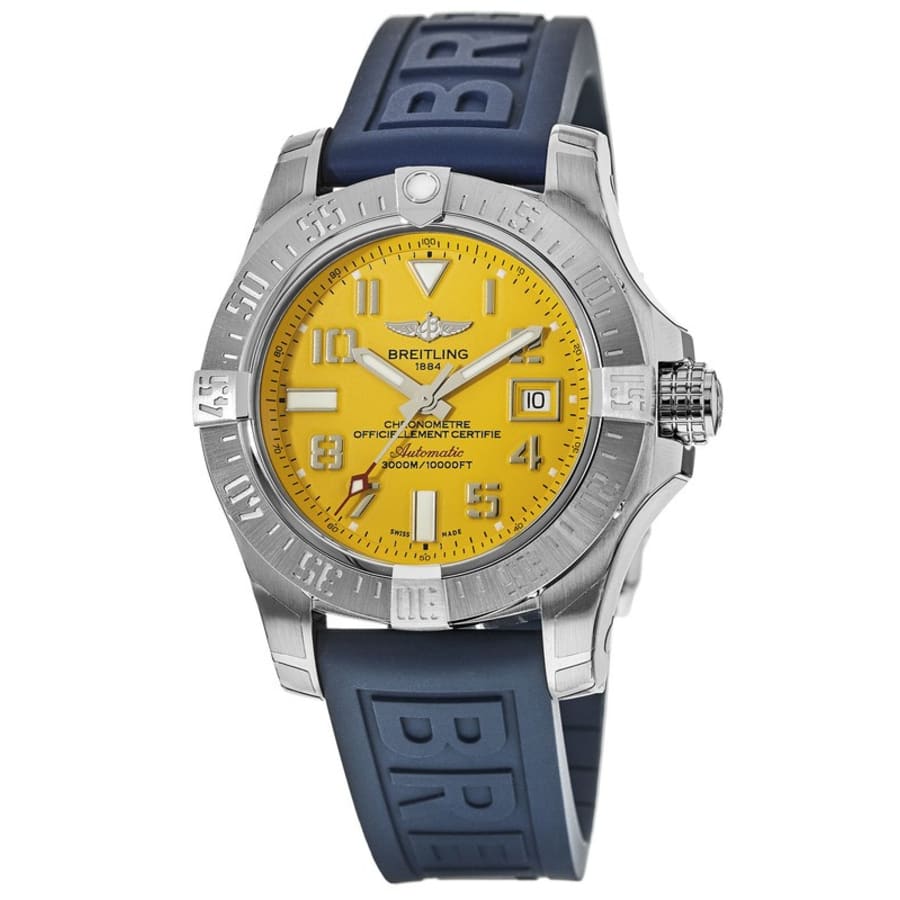  Shop Authentic Breitling Avenger II Seawolf Yellow Dial Blue Rubber Strap 45mm Mens Watch - A1733110/I519/157S - Luxxuri