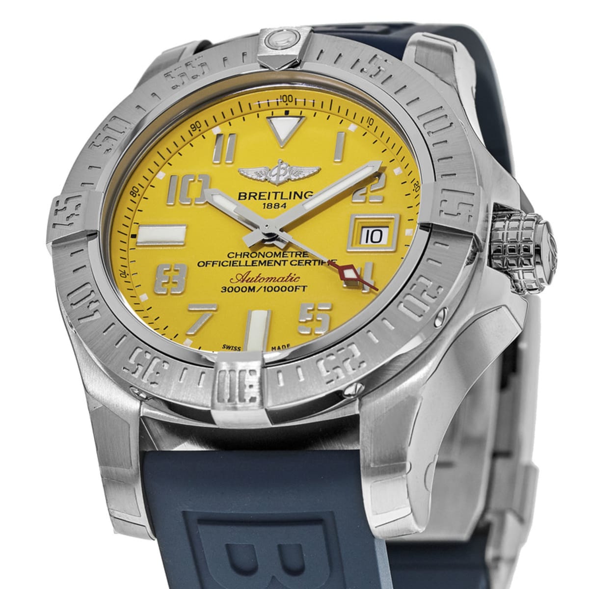  Shop Authentic Breitling Avenger II Seawolf Yellow Dial Blue Rubber Strap 45mm Mens Watch - A1733110/I519/157S - Luxxuri