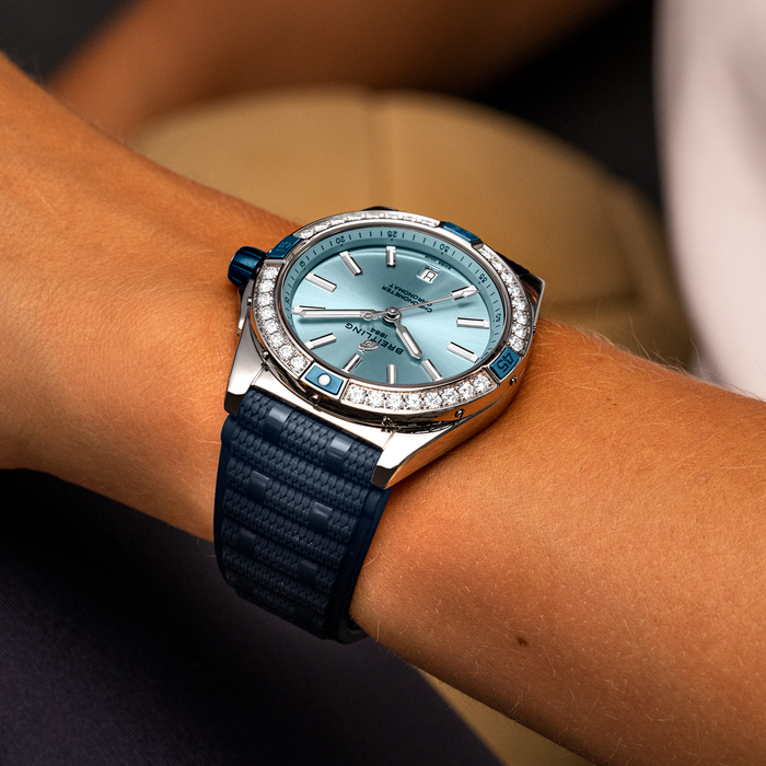  Shop Authentic Breitling Super Chronomat Automatic 38 Diamonds Blue Dial Blue Rubber Strap Watch for Women - A17356531C1S1 - Luxxuri