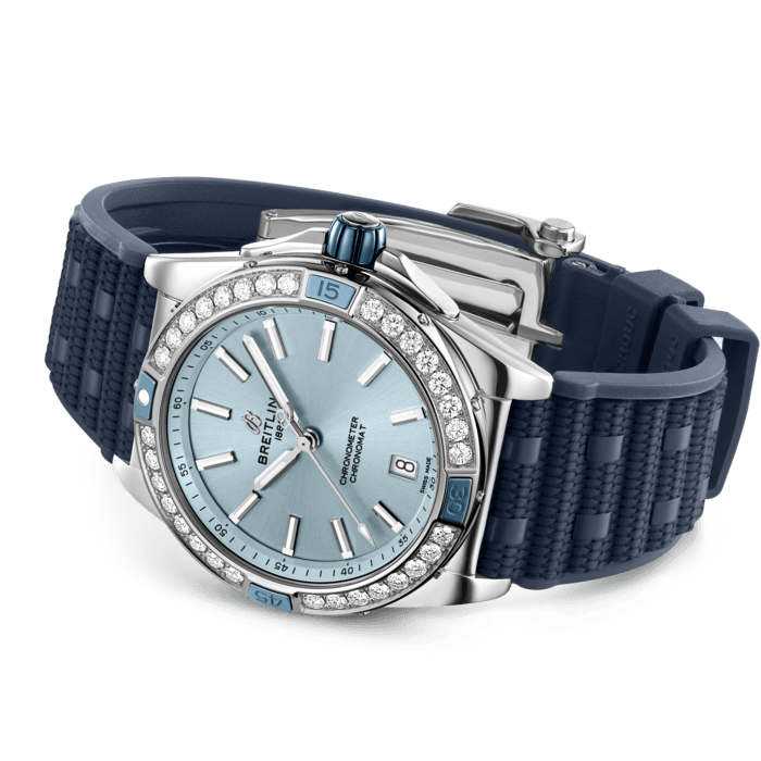  Shop Authentic Breitling Super Chronomat Automatic 38 Diamonds Blue Dial Blue Rubber Strap Watch for Women - A17356531C1S1 - Luxxuri