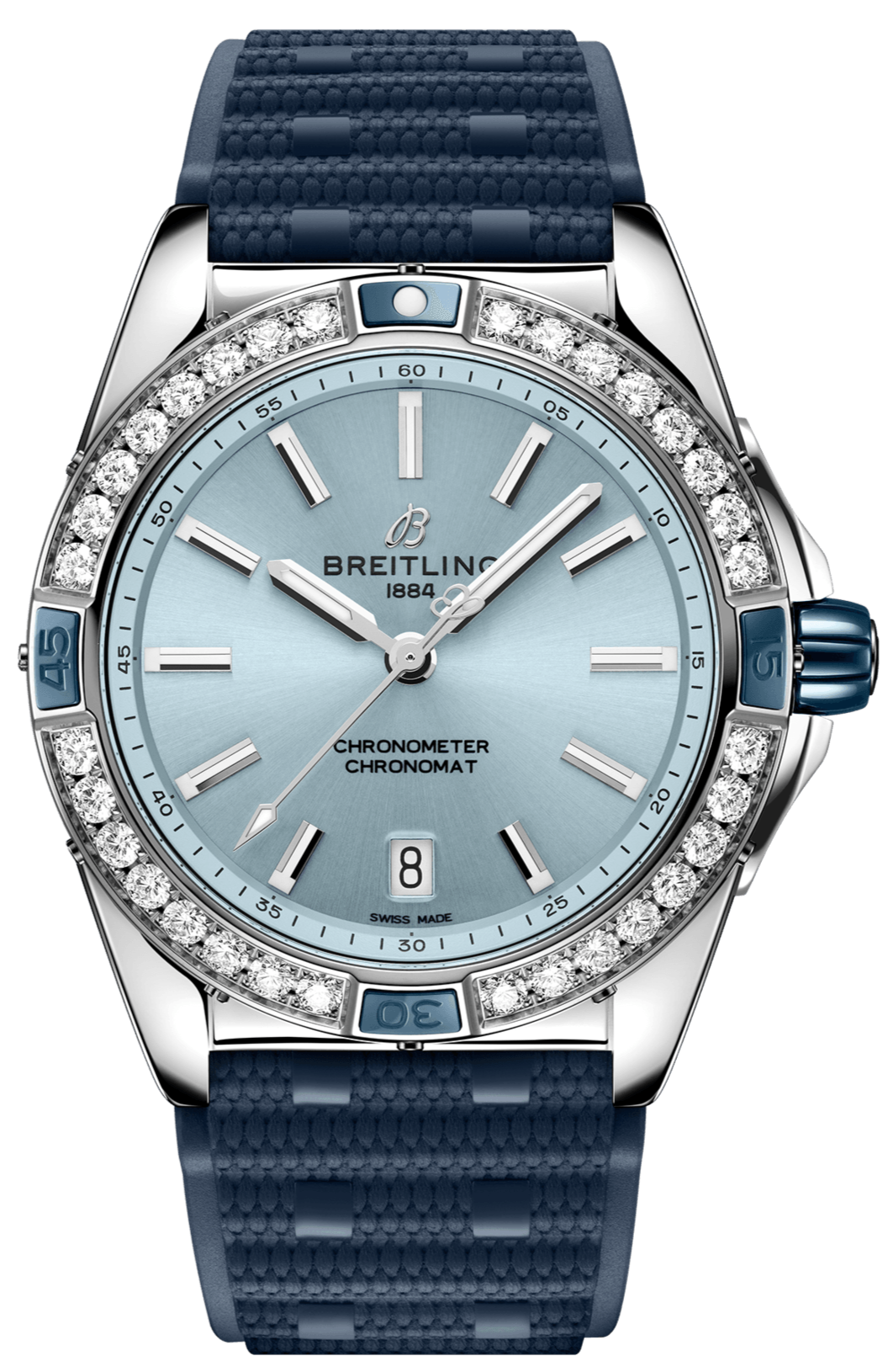  Shop Authentic Breitling Super Chronomat Automatic 38 Diamonds Blue Dial Blue Rubber Strap Watch for Women - A17356531C1S1 - Luxxuri