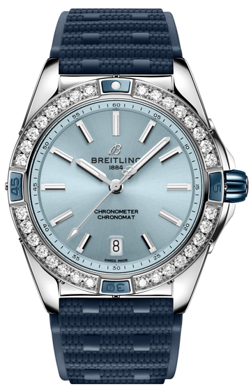  Shop Authentic Breitling Super Chronomat Automatic 38 Diamonds Blue Dial Blue Rubber Strap Watch for Women - A17356531C1S1 - Luxxuri