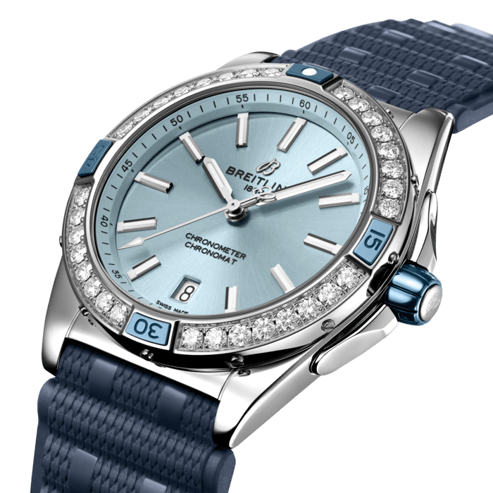  Shop Authentic Breitling Super Chronomat Automatic 38 Diamonds Blue Dial Blue Rubber Strap Watch for Women - A17356531C1S1 - Luxxuri