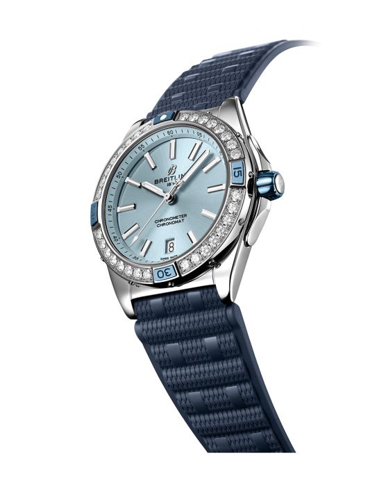  Shop Authentic Breitling Super Chronomat Automatic 38 Diamonds Blue Dial Blue Rubber Strap Watch for Women - A17356531C1S1 - Luxxuri