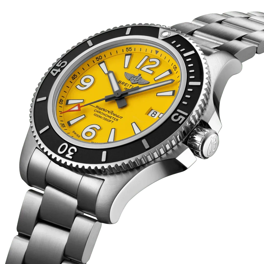  Shop Authentic Breitling Superocean Automatic 44mm Yellow Dial Silver Steel Strap Watch for Men - A17375211/1A1 - Luxxuri