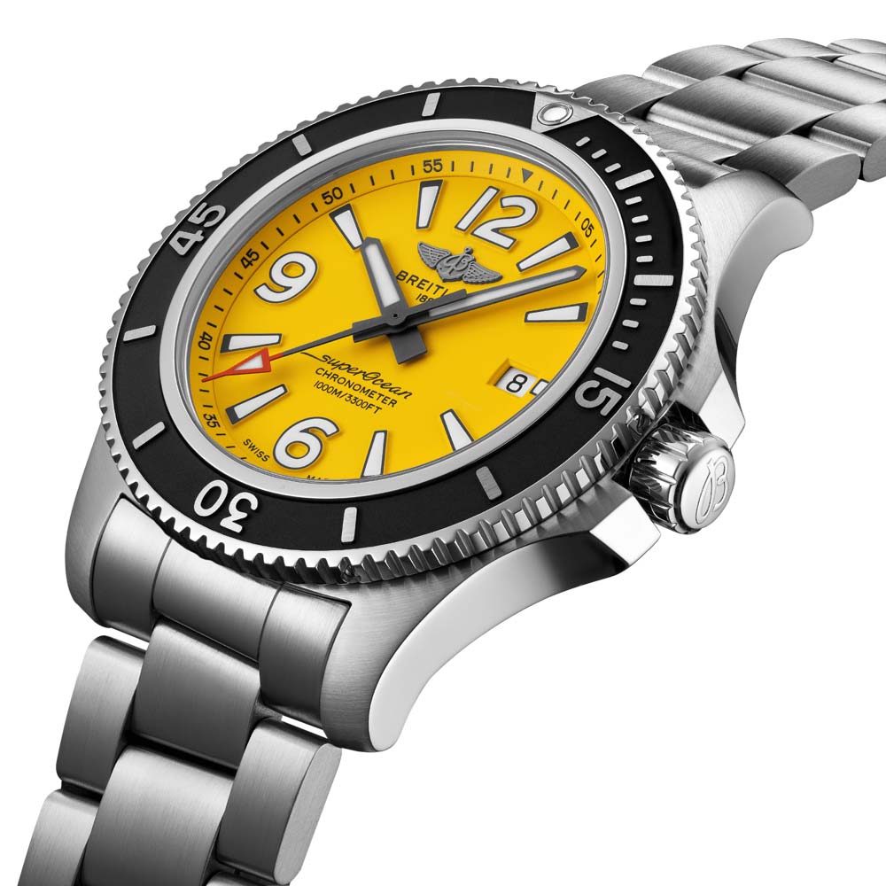  Shop Authentic Breitling Superocean II Automatic 44mm Yellow Dial Silver Steel Strap Watch for Men - A17367021I1A1 - Luxxuri