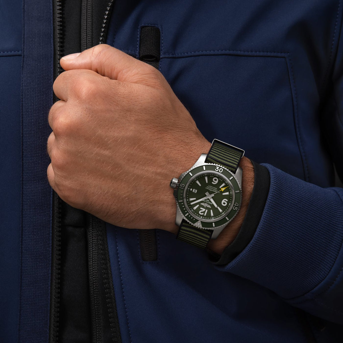  Shop Authentic Breitling Superocean Automatic 44mm Outerknown Green Dial Green Nylon Strap Watch for Men - A17367A11L1W1 - Luxxuri