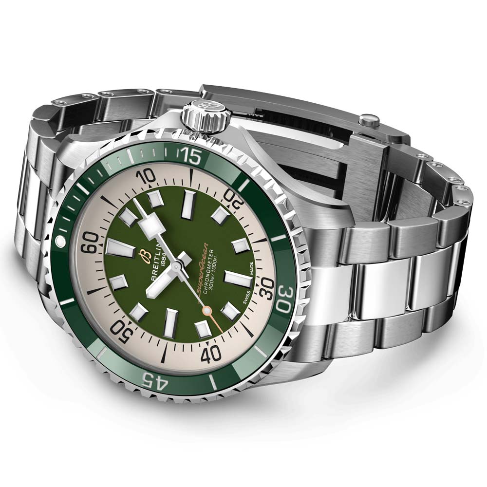  Shop Authentic Breitling Superocean Automatic 44mm Navy Green Dial Green Rubber Strap Watch for Men - A17376A31L1A1 - Luxxuri