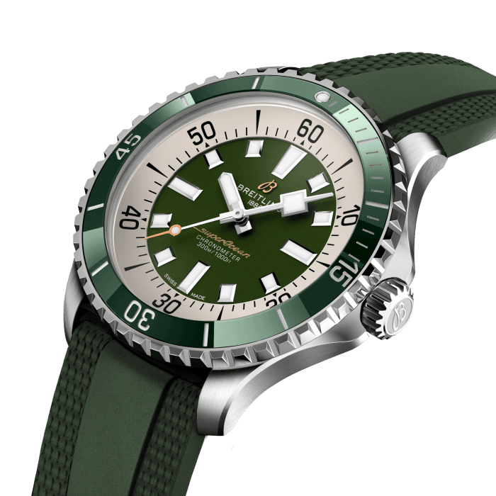  Shop Authentic Breitling Superocean Automatic 44 Green Dial Green Rubber Strap Watch for Men - A17376A31L1S1 - Luxxuri