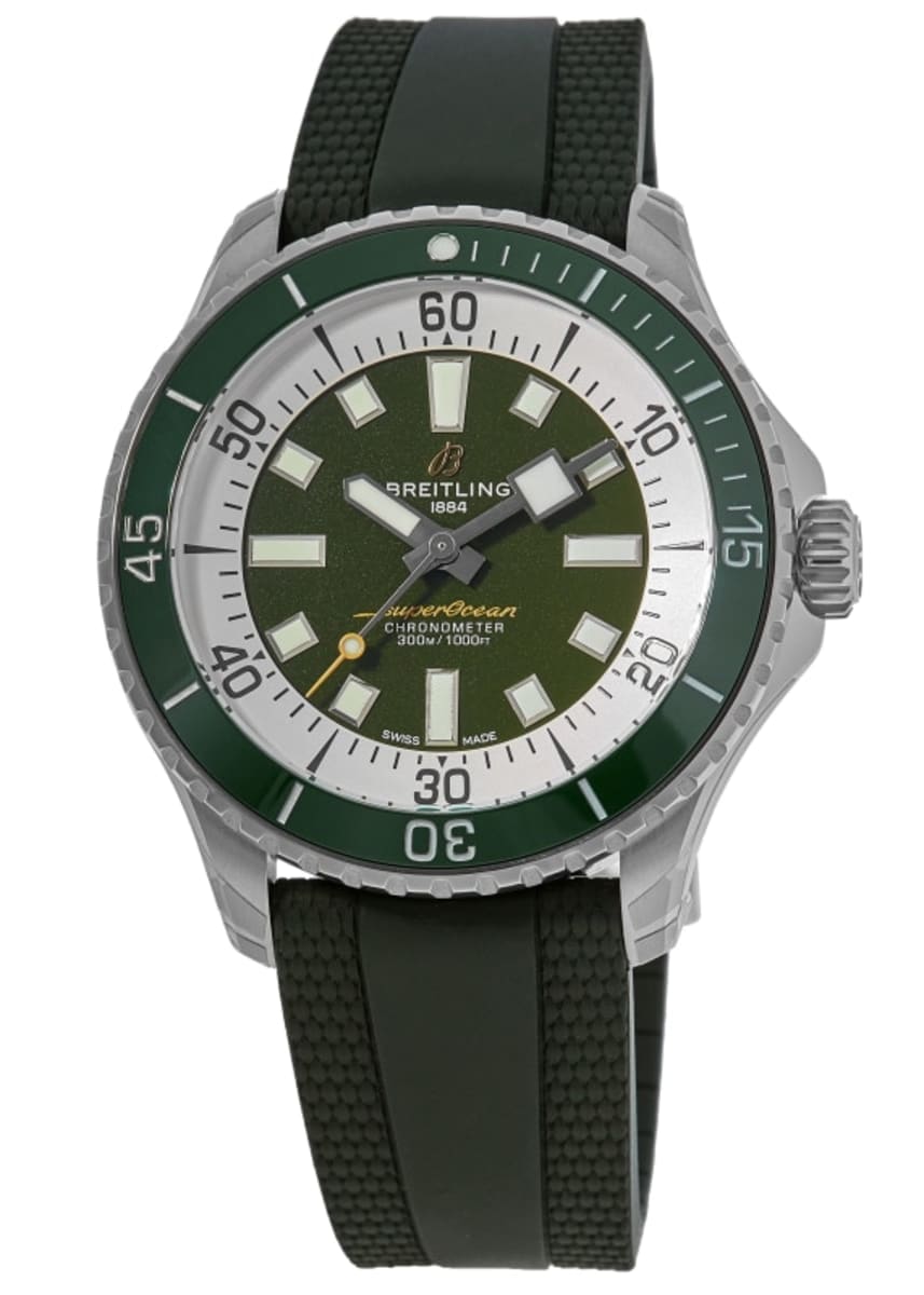  Shop Authentic Breitling Superocean Automatic 44 Green Dial Green Rubber Strap Watch for Men - A17376A31L1S1 - Luxxuri