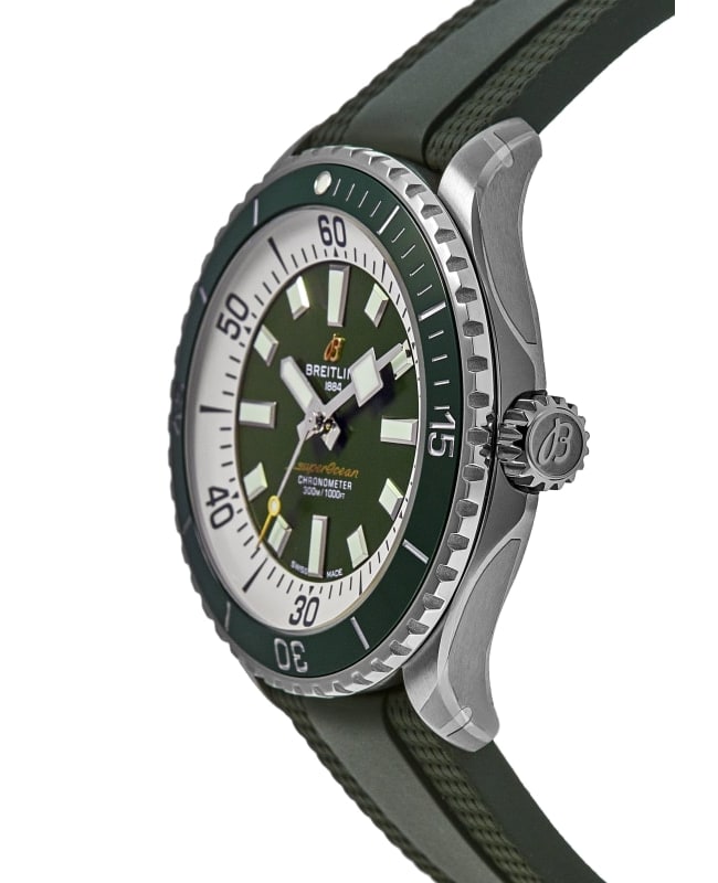  Shop Authentic Breitling Superocean Automatic 44 Green Dial Green Rubber Strap Watch for Men - A17376A31L1S1 - Luxxuri