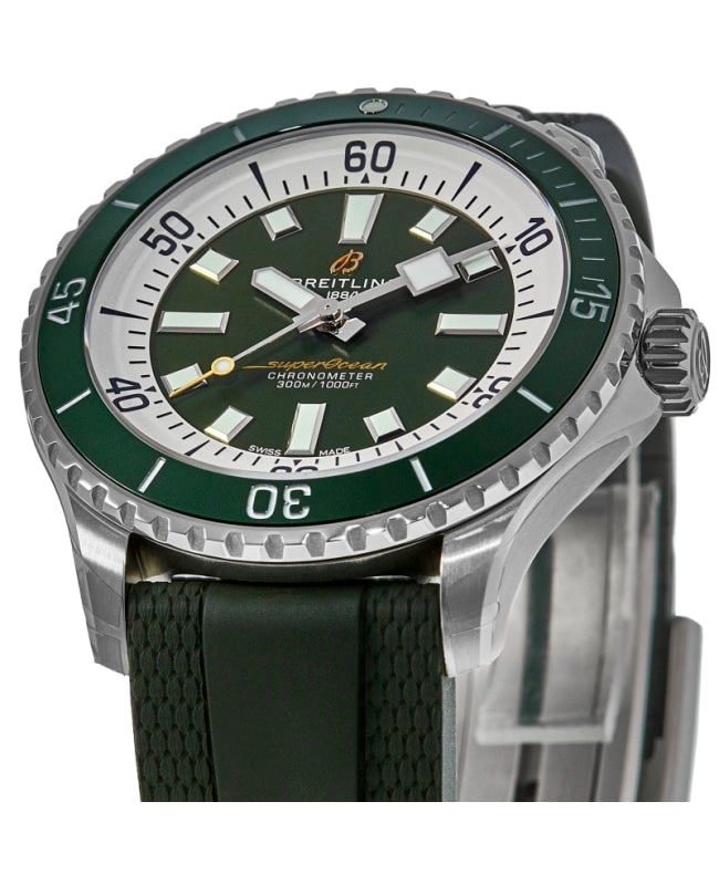  Shop Authentic Breitling Superocean Automatic 44 Green Dial Green Rubber Strap Watch for Men - A17376A31L1S1 - Luxxuri