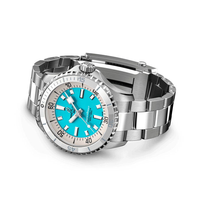  Shop Authentic Breitling Superocean Automatic 36 Turquoise Dial Silver Steel Strap Watch for Men - A17377211C1A1 - Luxxuri