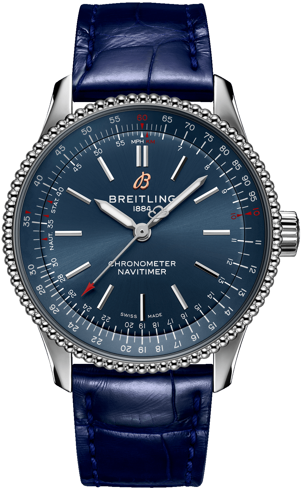  Shop Authentic Breitling Navitimer Automatic 35 Blue Dial Blue Leather Strap Watch for Men - A17395161C1P1 - Luxxuri