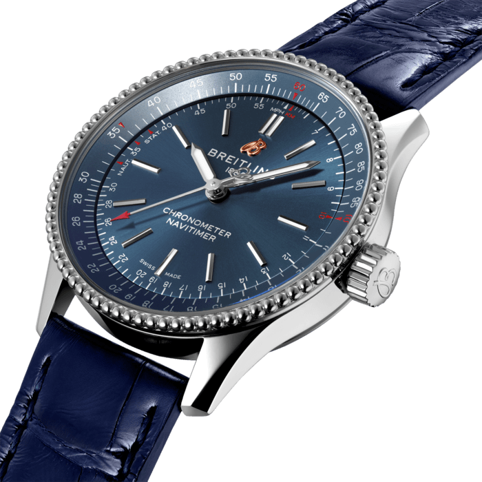  Shop Authentic Breitling Navitimer Automatic 35 Blue Dial Blue Leather Strap Watch for Men - A17395161C1P1 - Luxxuri