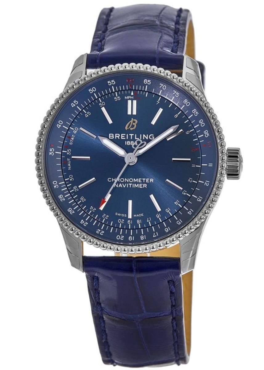  Shop Authentic Breitling Navitimer Automatic 35 Blue Dial Blue Leather Strap Watch for Men - A17395161C1P1 - Luxxuri