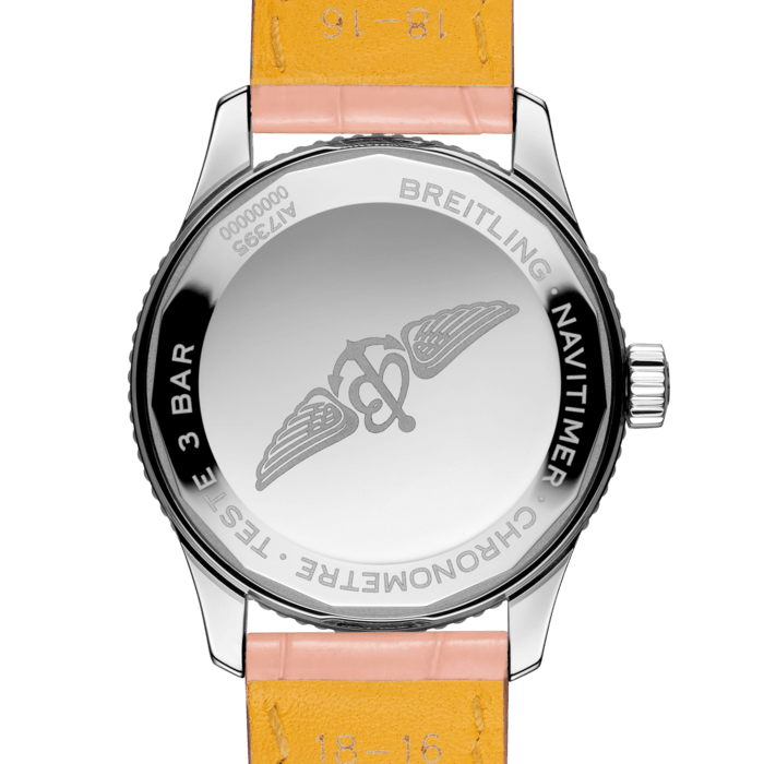  Shop Authentic Breitling Navitimer Automatic 35 Mother of Pearl Dial Pink Leather Strap Watch for Women - A17395211A1P3 - Luxxuri