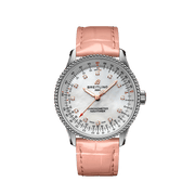  Shop Authentic Breitling Navitimer Automatic 35 Mother of Pearl Dial Pink Leather Strap Watch for Women - A17395211A1P3 - Luxxuri