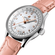  Shop Authentic Breitling Navitimer Automatic 35 Mother of Pearl Dial Pink Leather Strap Watch for Women - A17395211A1P3 - Luxxuri