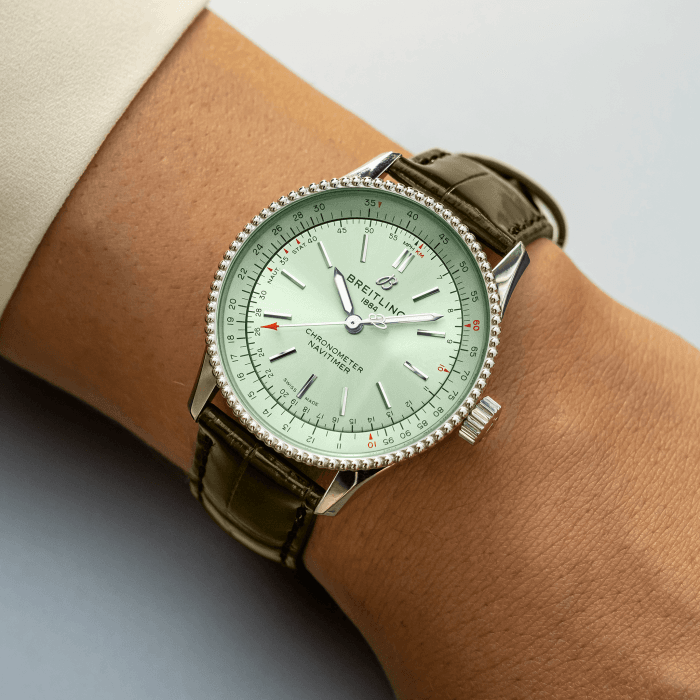  Shop Authentic Breitling Navitimer Automatic 35 Green Dial Green Leather Strap Watch for Women - A17395361L1P1 - Luxxuri