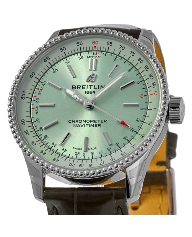  Shop Authentic Breitling Navitimer Automatic 35 Green Dial Green Leather Strap Watch for Women - A17395361L1P1 - Luxxuri