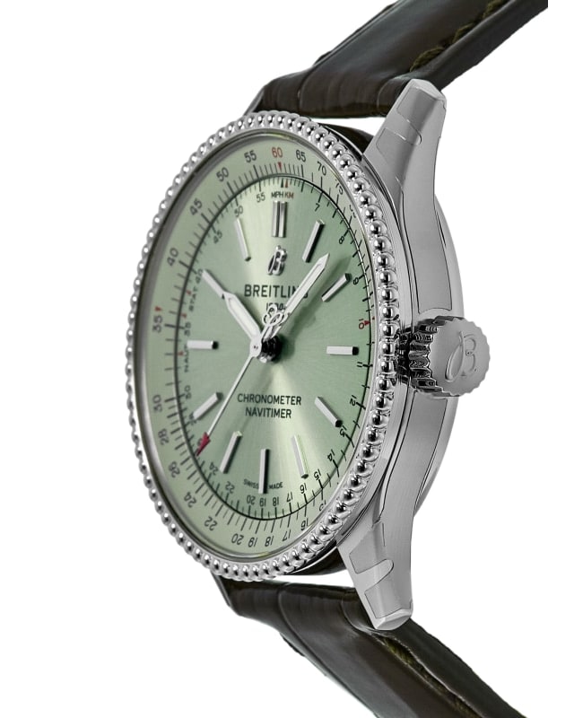  Shop Authentic Breitling Navitimer Automatic 35 Green Dial Green Leather Strap Watch for Women - A17395361L1P1 - Luxxuri