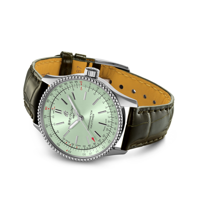  Shop Authentic Breitling Navitimer Automatic 35 Green Dial Green Leather Strap Watch for Women - A17395361L1P1 - Luxxuri