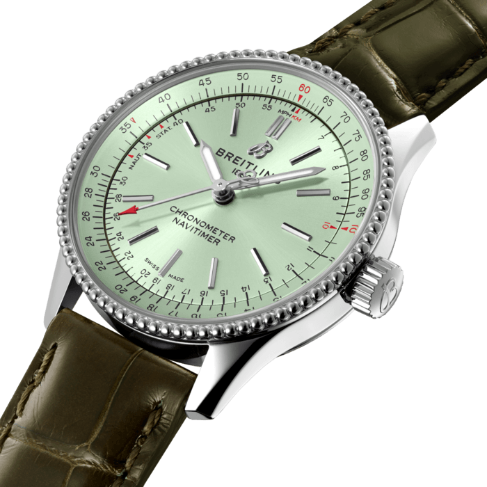 Shop Authentic Breitling Navitimer Automatic 35 Green Dial Green Leather Strap Watch for Women - A17395361L1P1 - Luxxuri