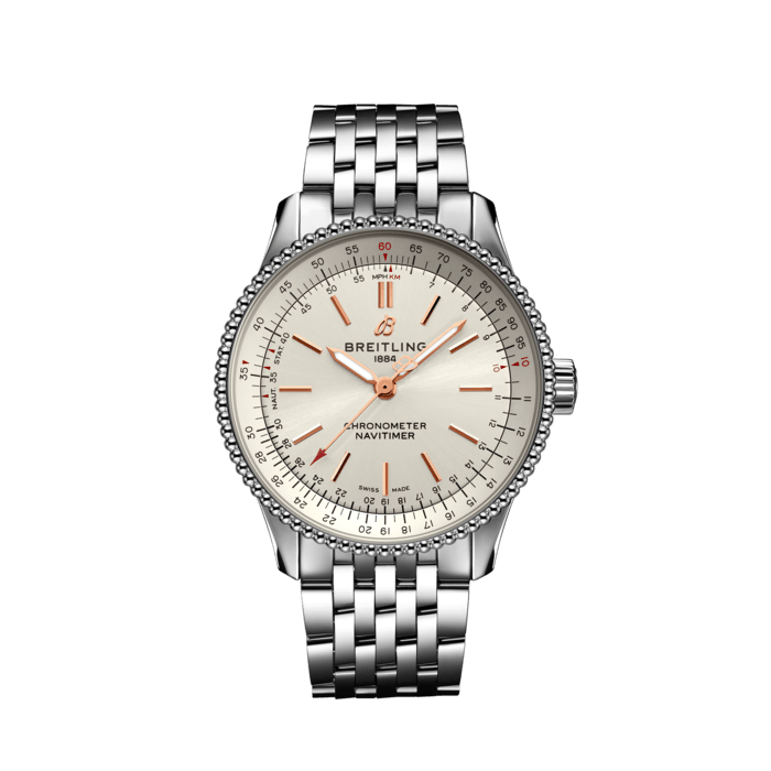  Shop Authentic Breitling Navitimer Automatic 35 White Dial Silver Steel Strap Watch for Men - A17395F41G1A1 - Luxxuri