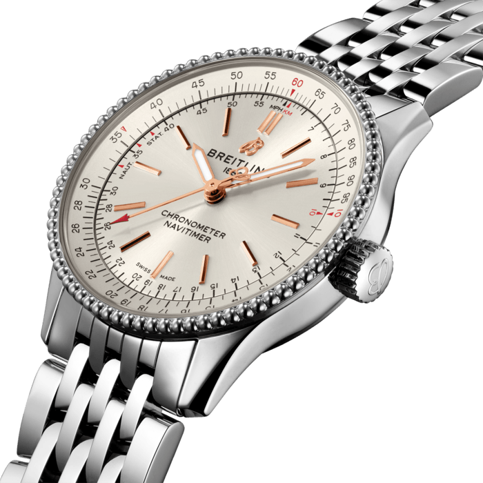  Shop Authentic Breitling Navitimer Automatic 35 White Dial Silver Steel Strap Watch for Men - A17395F41G1A1 - Luxxuri